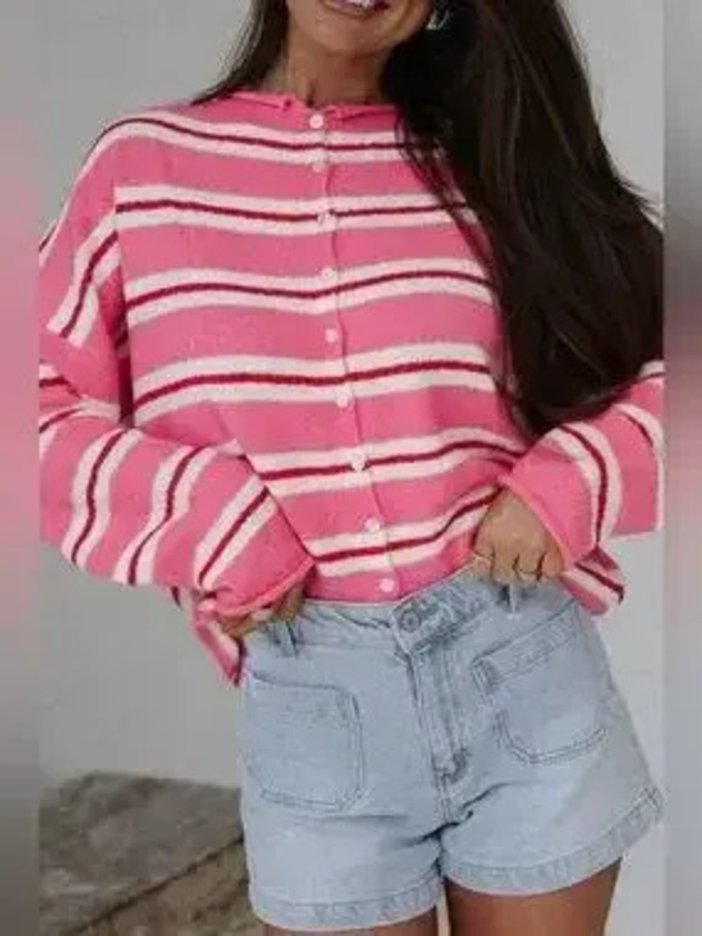 Striped Button-Up Cardigan - Picture 4 of 10